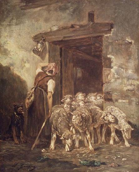 Charles Jacque Leaving the Sheep Pen oil painting image
